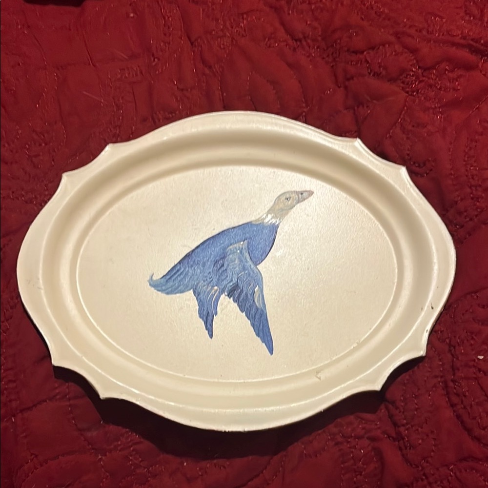 Blue Goose Convention Phoenix 1969 Cream Oval Plate with Blue Goose handmade